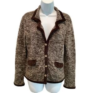 J. JILL MERINO WOOL VELVET TRIM BUTTON FRONT SHORT CARDIGAN S PETITE